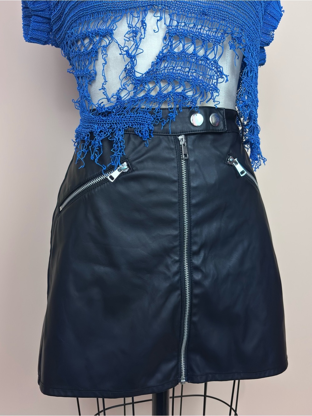 Wild Fable Black Faux Leather Zip-Front Mini Skirt